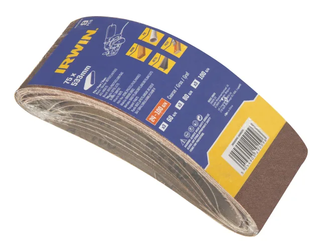 IRWIN® 75 x 533mm Sanding Belt Set, 9 Piece - Image 2