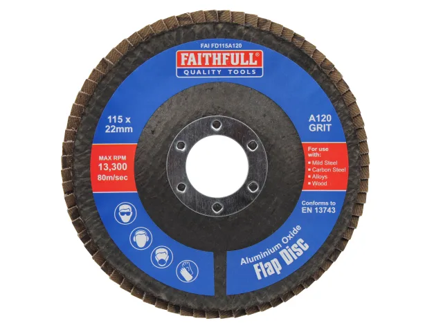 Faithfull Aluminium Oxide Flap Disc 115 x 22mm 120 Grit - Image 2