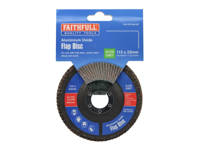 Faithfull Aluminium Oxide Flap Disc 115 x 22mm 120 Grit - Image 4