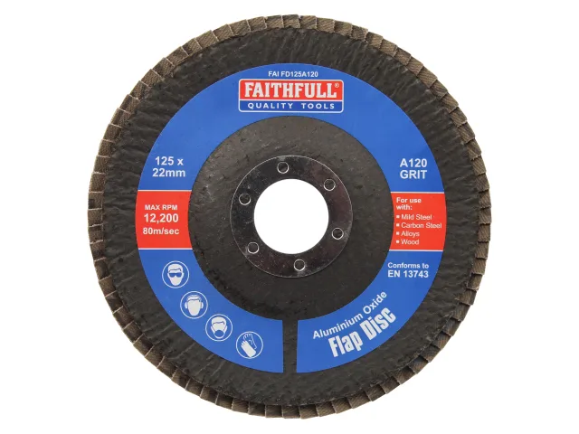 Faithfull Aluminium Oxide Flap Disc 125 x 22mm 120 Grit - Image 2