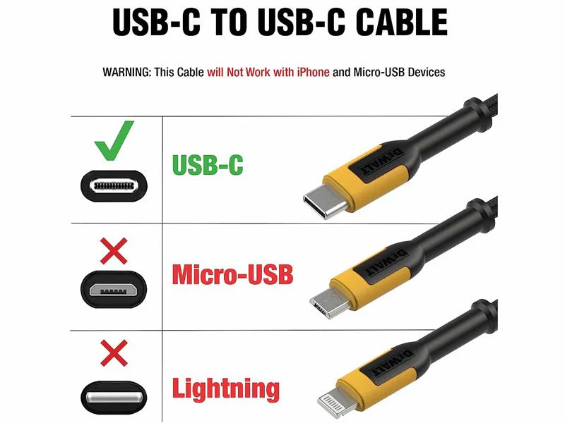 DEWALT Telecoms USB C to USB C Reinforced Charging Cable 1.2m (4ft) - Image 3