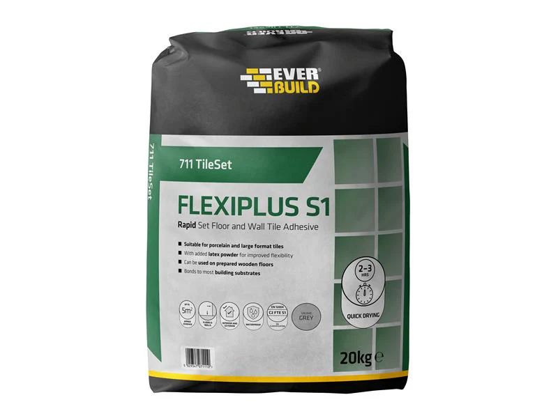 Everbuild  711 TileSet Flexiplus Tile Adhesive Grey 20kg - Image 2