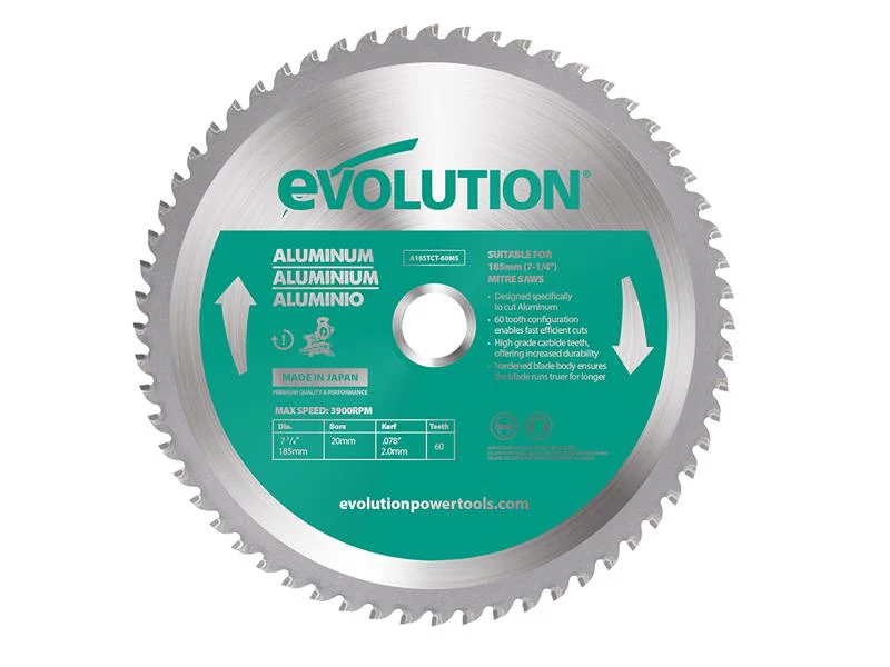 Evolution Aluminium Cutting Circular Saw Blade 185 x 20mm x 60T - Image 2