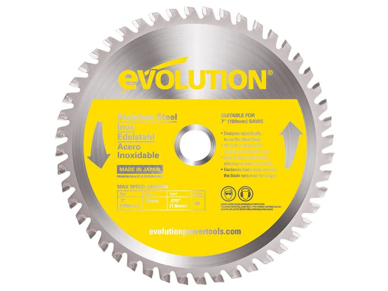 Evolution  Stainless Steel Cutting Circular Saw Blade 180 x 20mm x 48T