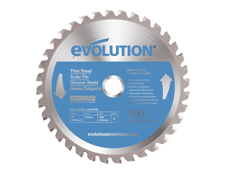 Evolution Thin Steel Cutting Circular Saw Blade 180 x 20mm x 68T - Image 2