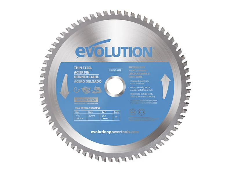 Evolution Thin Steel Cutting Circular Saw Blade 185 x 20mm x 68T - Image 2