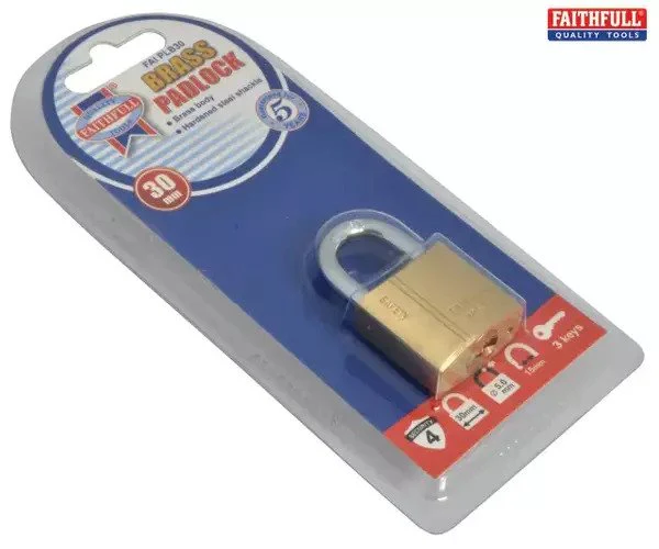 Faithfull Brass Padlock 30mm 3 Keys - Image 2
