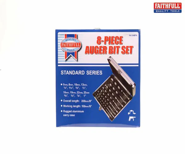 Faithfull Combination Wood Auger Bit Set, 8 Piece 6-25mm - Image 2