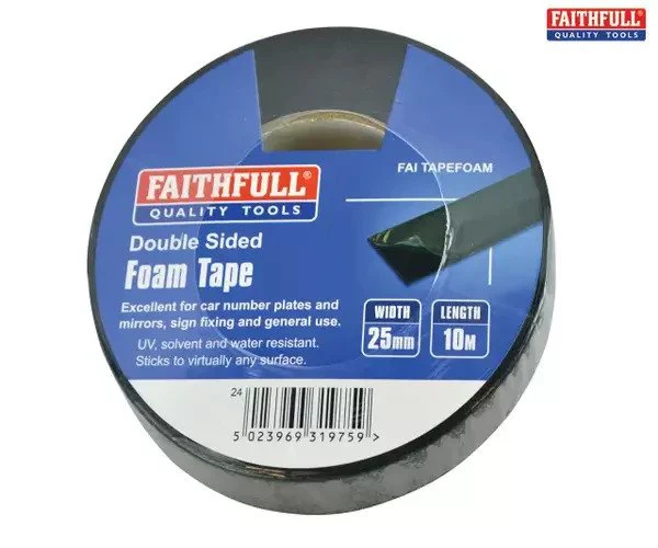 Faithfull Double-Sided Foam Tape Black 25mm x 10m - Image 2