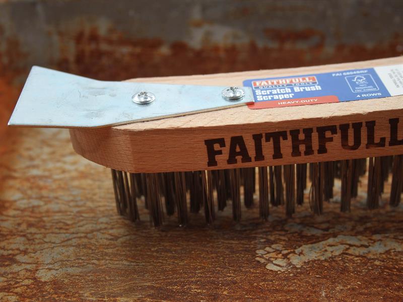 Faithfull Heavy-Duty Scratch Brush with Scraper - 4 Row - Image 3