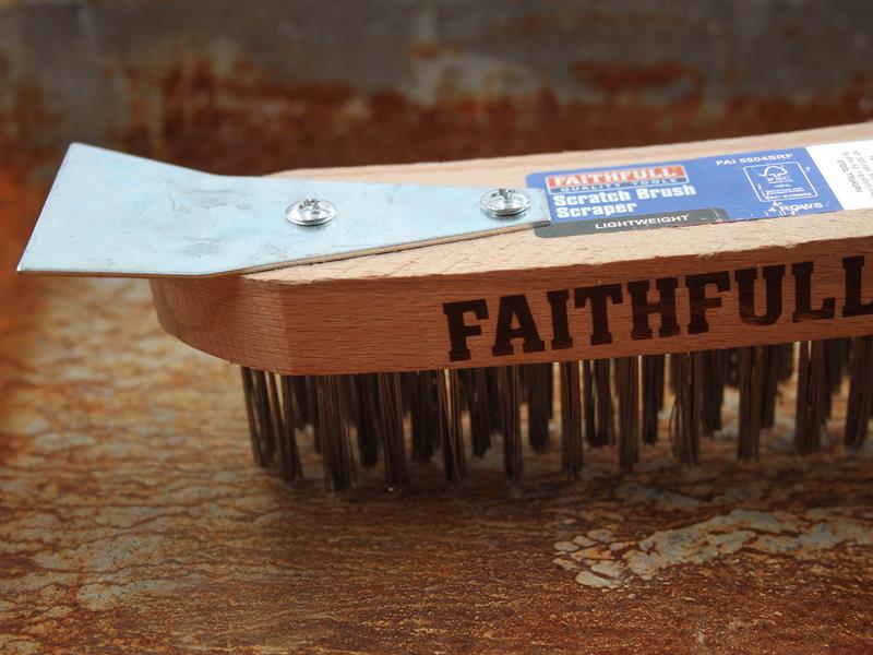 Faithfull Lightweight Scratch Brush with Scraper, Four Row - Image 3