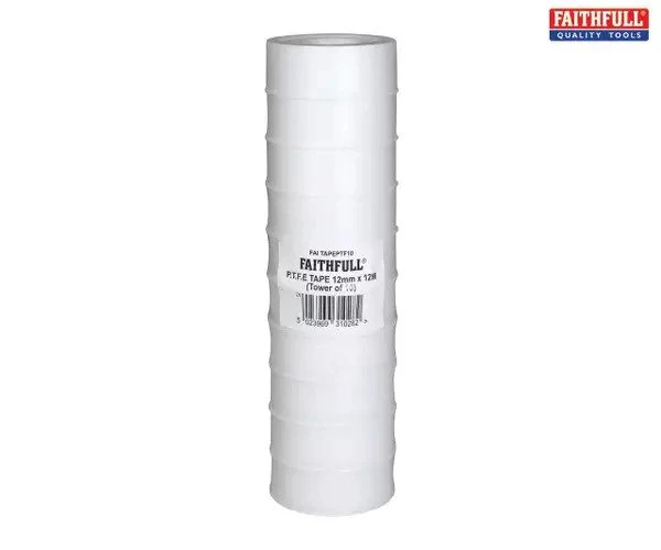 Faithfull P.T.F.E Tape 12mm x 12m White (Pack 10)
