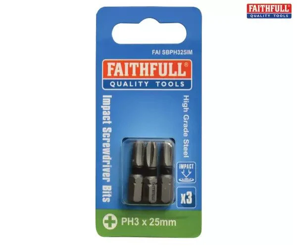 Faithfull Philips Impact Screwdriver Bits PH3 x 25mm (Pack 3) - Image 2