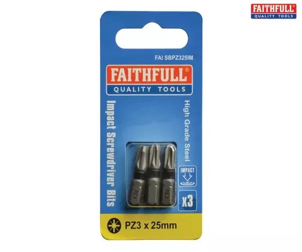 Faithfull Pozi Impact Screwdriver Bits PZ3 x 25mm (Pack 3) - Image 2