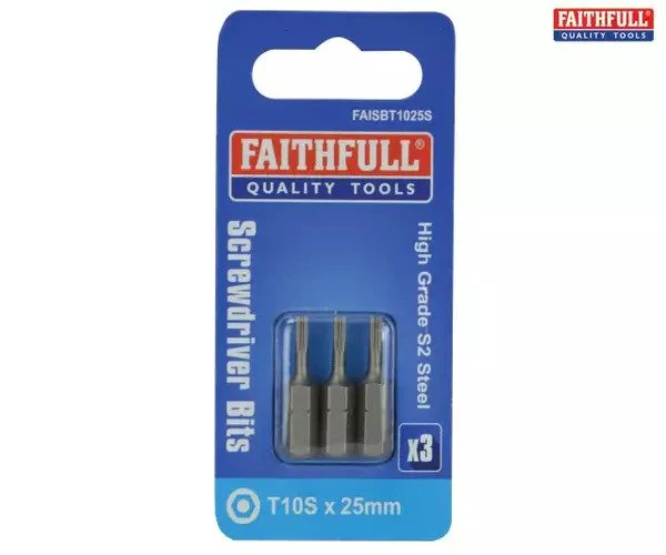 Faithfull Security S2 Grade Steel Screwdriver Bits T10S x 25mm (Pack 3) - Image 2