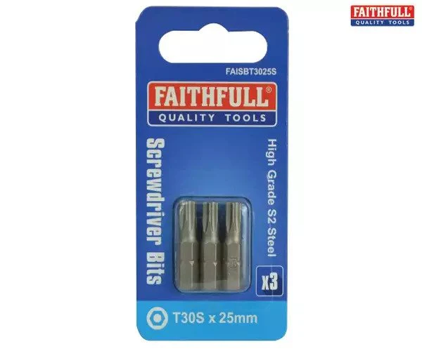 Faithfull Security S2 Grade Steel Screwdriver Bits T30S x 25mm (Pack 3) - Image 2