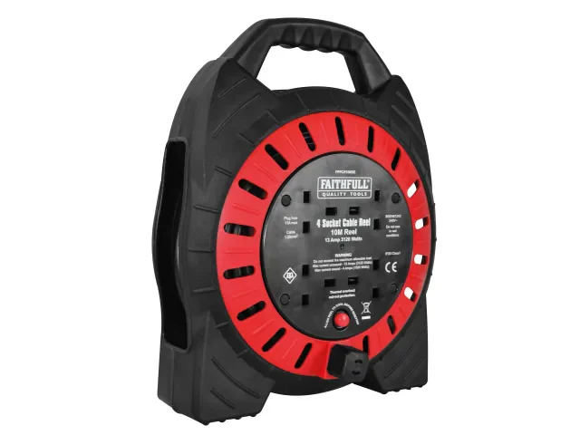 Faithfull Semi-Enclosed Cable Reel 240V 13A 4-Socket 10m