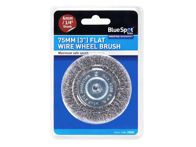 BlueSpot Tools Flat Steel Wire Wheel Brush 75mm x 6mm Arbor - Image 2