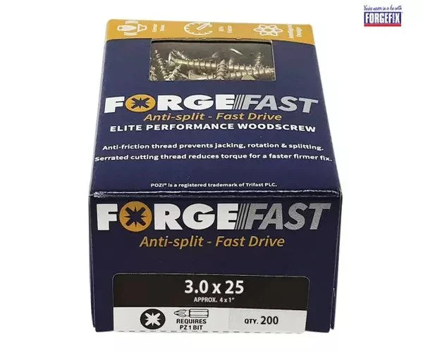 ForgeFix ForgeFast Pozi Compatible Elite Performance Wood Screw ZY 3.0 x 25mm Box 200 - Image 2