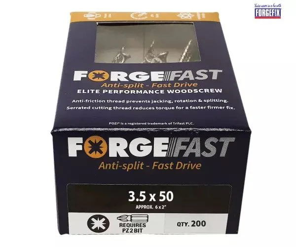 ForgeFix ForgeFast Pozi Compatible Elite Performance Wood Screw ZY 3.5 x 50mm Box 200 - Image 2