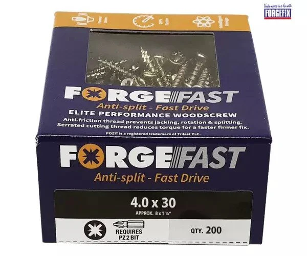 ForgeFix ForgeFast Pozi Compatible Elite Performance Wood Screw ZY 4.0 x 30mm Box 200 - Image 2