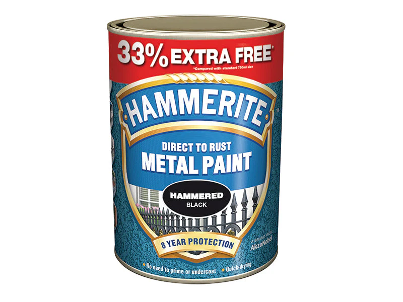 Hammerite Direct to Rust Hammered Finish Metal Paint Silver 750ml + 33%