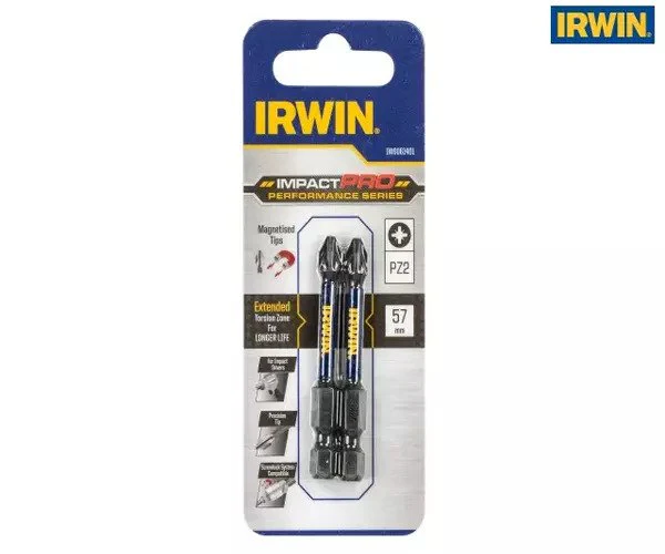 Irwin Impact Pro Performance Screwdriver Bits PZ2 57mm (Pack 2) - Image 2