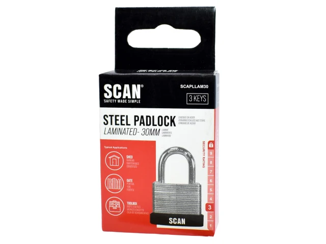 Scan Laminated Steel Padlock 30mm
