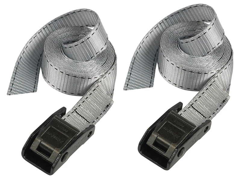 Master Lock Lashing Strap with Metal Buckle, Grey 2.5m 150kg (Pack 2)