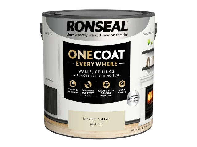 Ronseal One Coat Everywhere Interior Paint Light Sage Matt 2.5 litre - Image 3