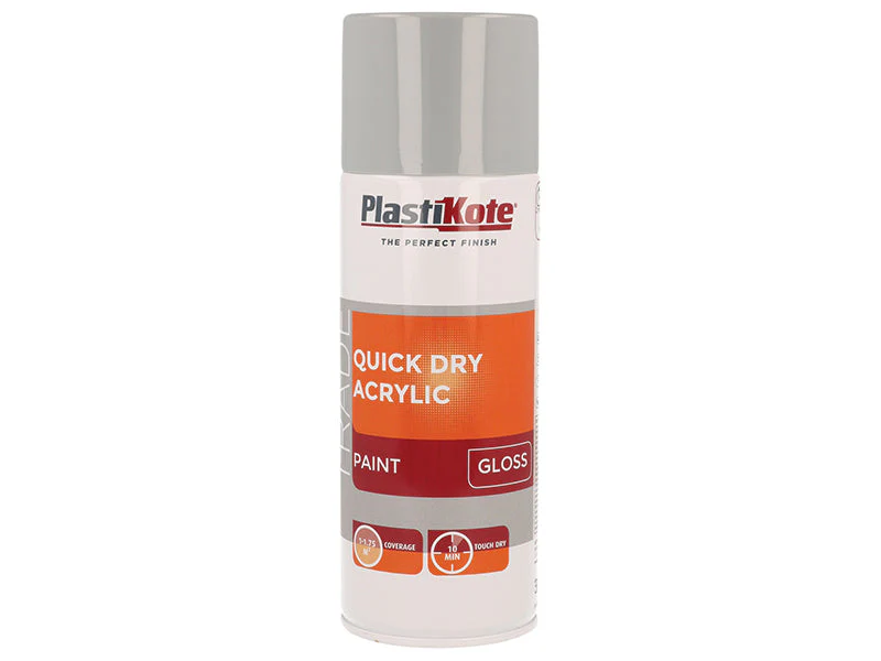 PlastiKote Trade Quick Dry Acrylic Spray Paint Gloss Grey 400ml