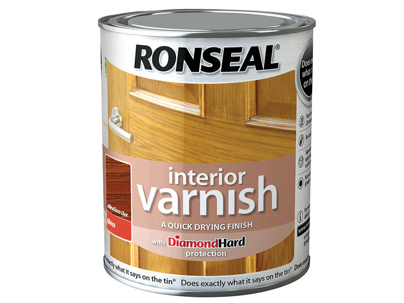 Ronseal  Interior Varnish Quick Dry Gloss Medium Oak 250ml