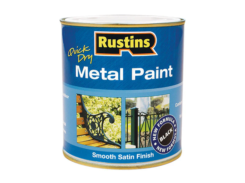 Rustins  Quick Drying Metal Paint Smooth Satin Black 1 Litre