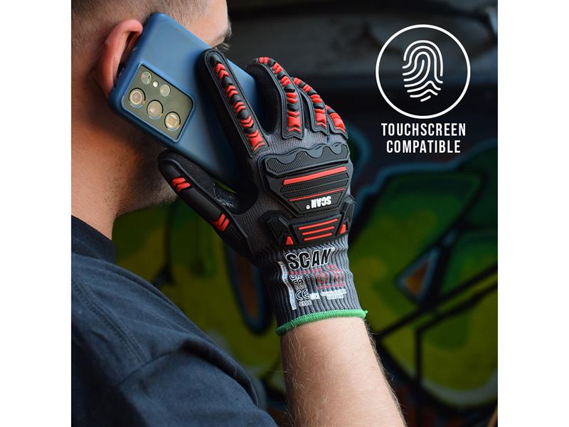 Scan Nitrile Palm Impact Cut D Gloves - L (Size 9) - Image 2