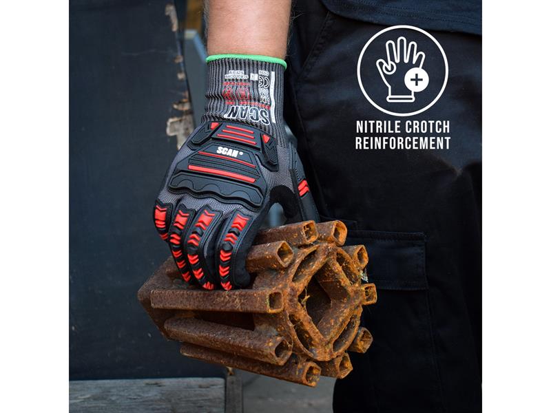 Scan Nitrile Palm Impact Cut D Gloves - L (Size 9) - Image 3