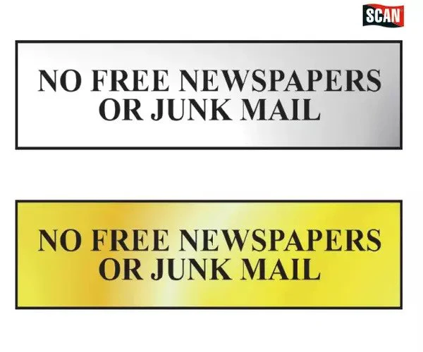 Scan No Free Newspapers Or Junk Mail - Polished Chrome Effect 200 x 50mm - Image 2