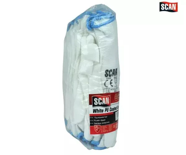 Scan White PU Coated Gloves - L (Size 9) (Pack 12)