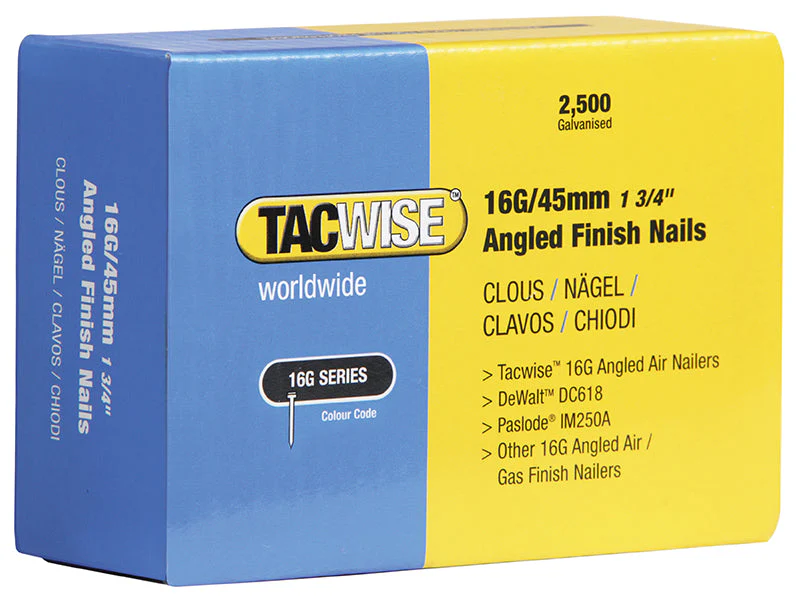Tacwise  16G Angled Finish Nails 45mm for DC618K (Pack 2500)