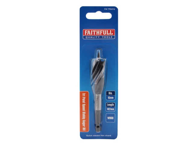 Faithfull Tri-Point Speed Auger Bit 16mm Stubby - Image 2