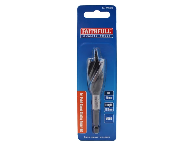 Faithfull Tri-Point Speed Auger Bit 20mm Stubby - Image 2