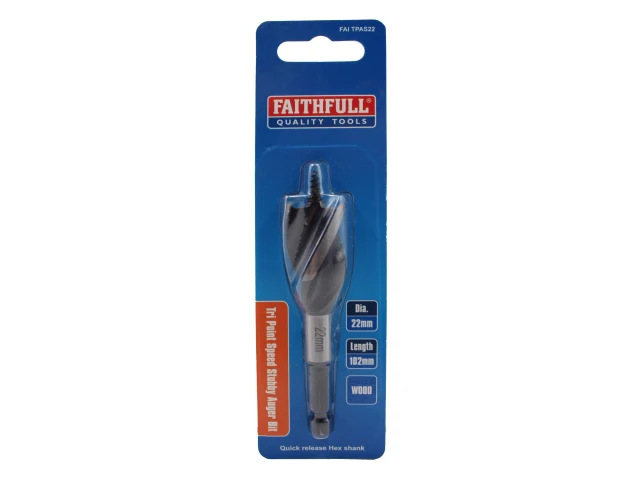 Faithfull Tri-Point Speed Auger Bit 22mm Stubby - Image 2